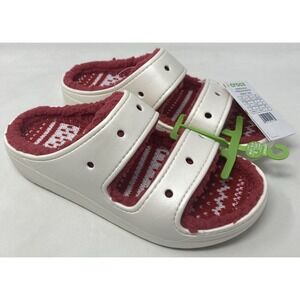 Crocs Cozy Holiday‎ Sweater Sandals Red / White Faux Fur Lined Men's Size 10 NWT